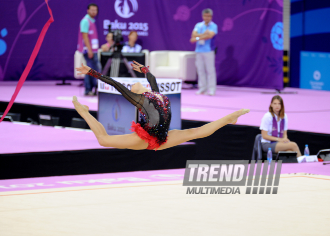 İlk Avropa Oyunlarında bədii gimnastika üzrə təsnifat yarışları keçirilir. Bakı, Azərbaycan, 19 iyun 2015